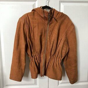 Vintage Trendwear Brown Leather Hooded Coat Womens Medium